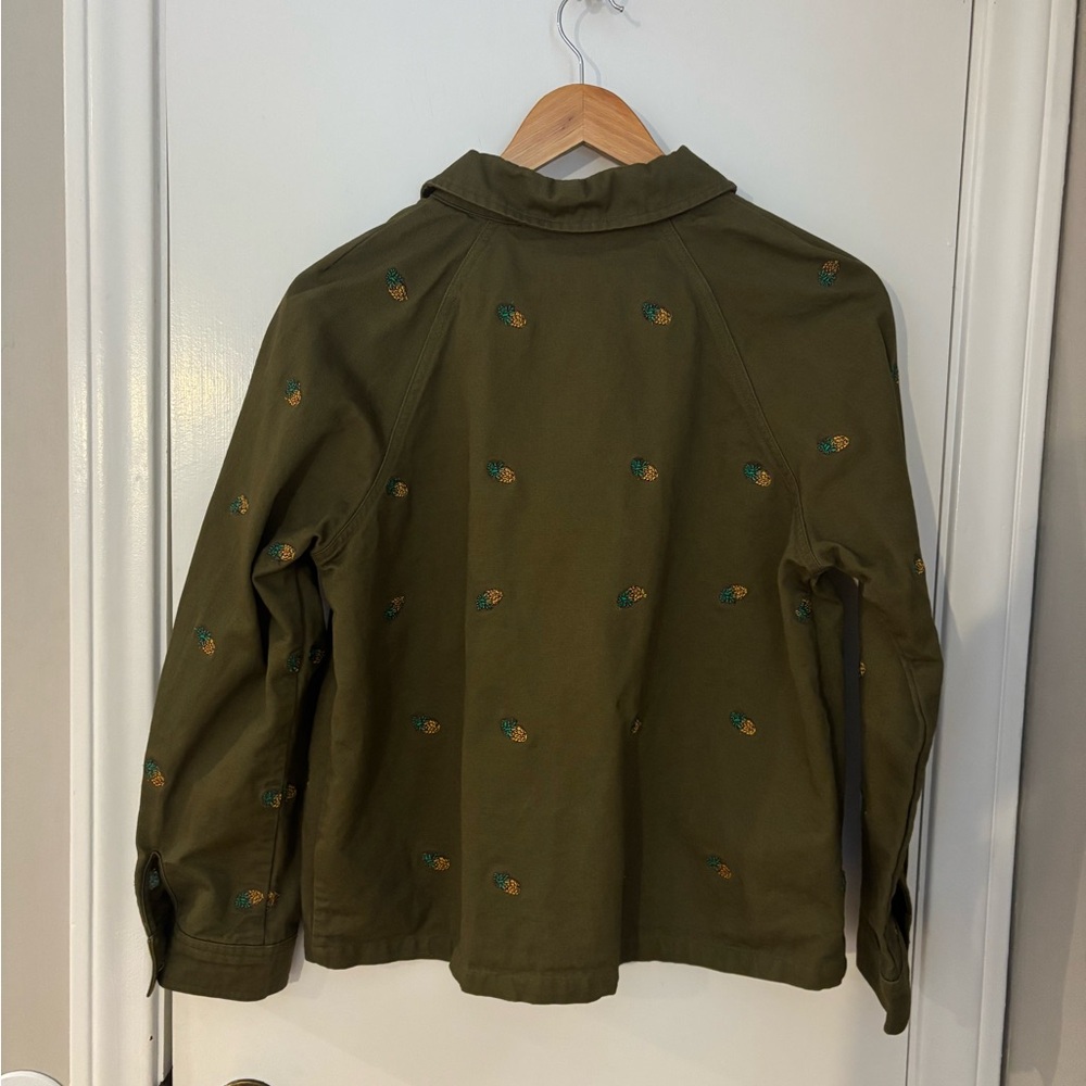 ENGLISH FACTORY Pineapple Printed Embroidered Jacket Olive Green Cotton Canvas S - Picture 11 of 13